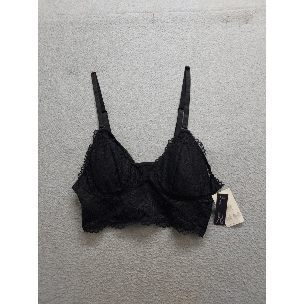 Free Press Women Bralette S Black Lace Details V Neck Straps Pullover Sleep Wear